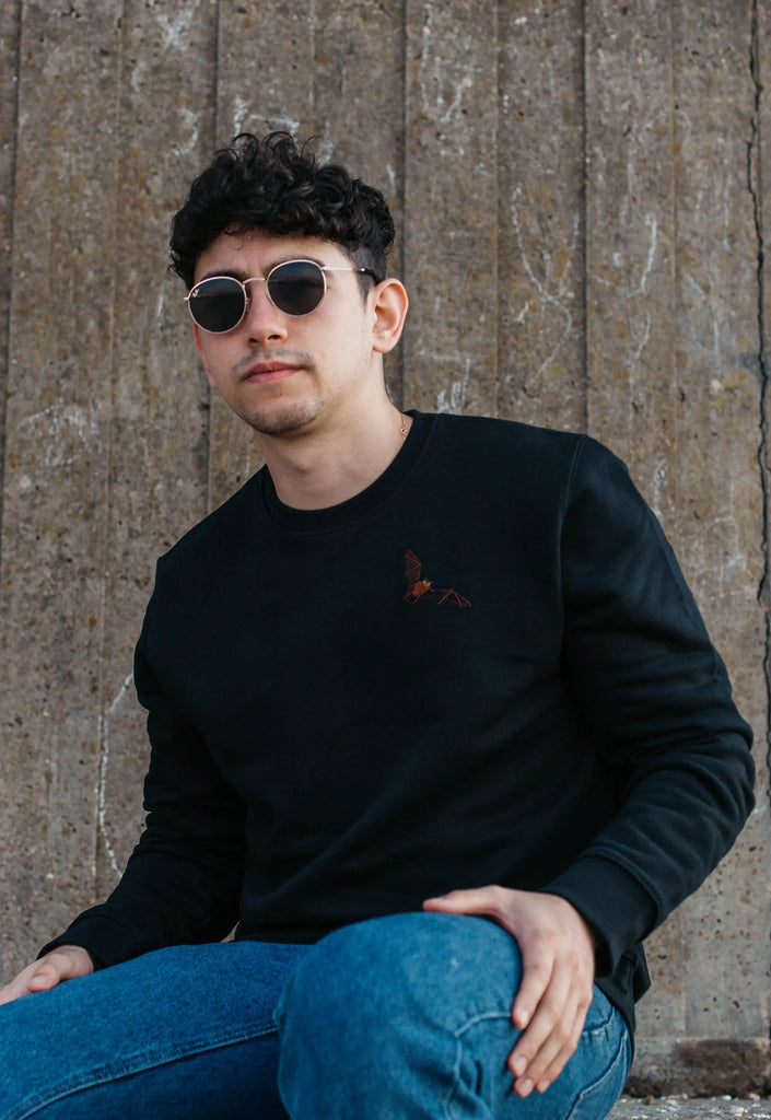 Bat Embroidered Organic Sustainable Sweatshirt Jumper Big Wild Thought