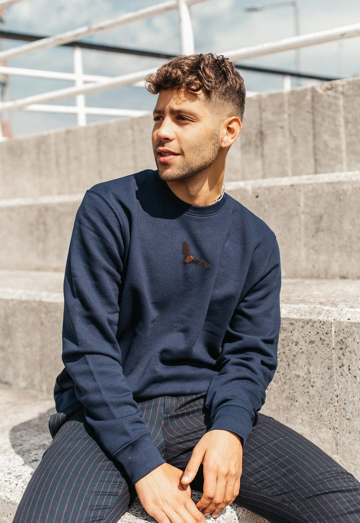 Bat Embroidered Organic Sustainable Sweatshirt Jumper Big Wild Thought
