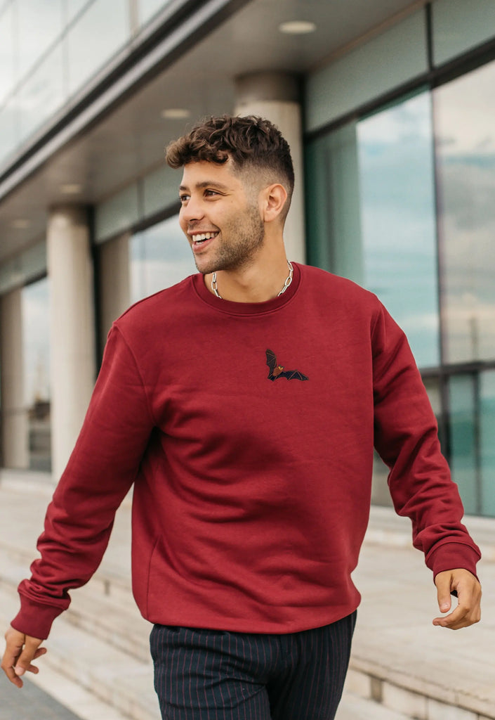 Bat Embroidered Organic Sustainable Sweatshirt Jumper Big Wild Thought