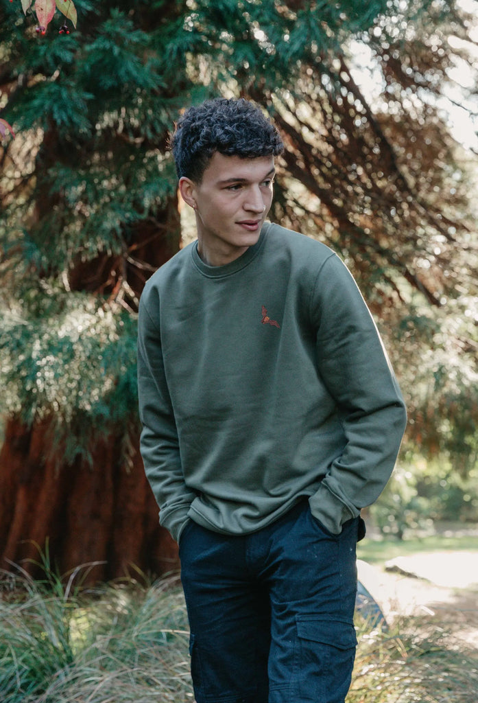 Bat Embroidered Organic Sustainable Sweatshirt Jumper Big Wild Thought