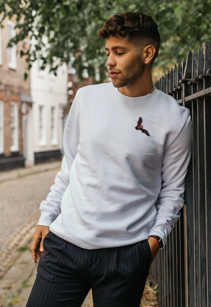 Bat Embroidered Organic Sustainable Sweatshirt Jumper Big Wild Thought