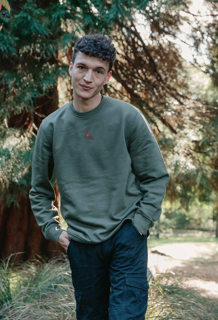 Bat Embroidered Organic Sustainable Sweatshirt Jumper Big Wild Thought