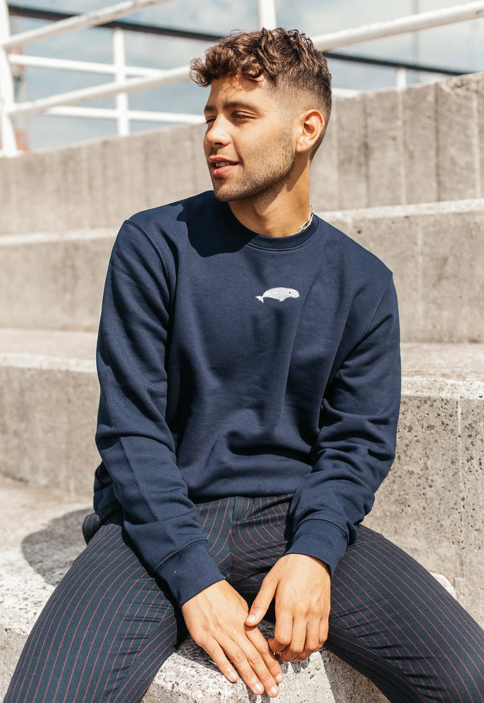 Beluga Whale Embroidered Organic Sustainable Sweatshirt Jumper Big Wild Thought