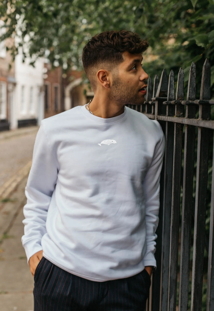 Beluga Whale Embroidered Organic Sustainable Sweatshirt Jumper Big Wild Thought