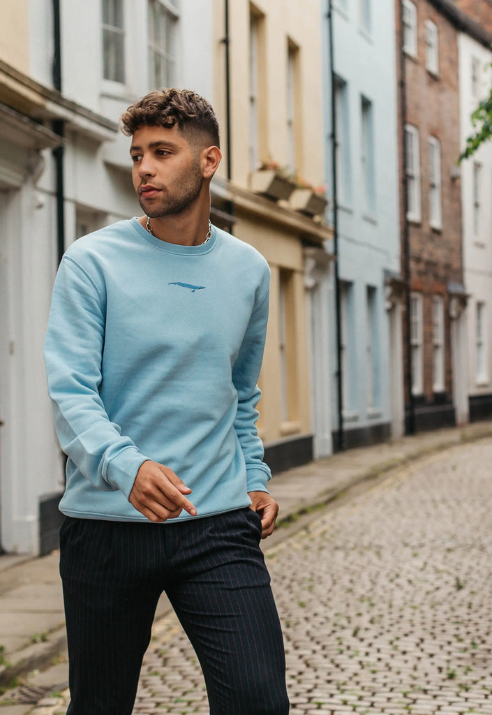 Blue Whale Embroidered Organic Sustainable Sweatshirt Jumper Big Wild Thought