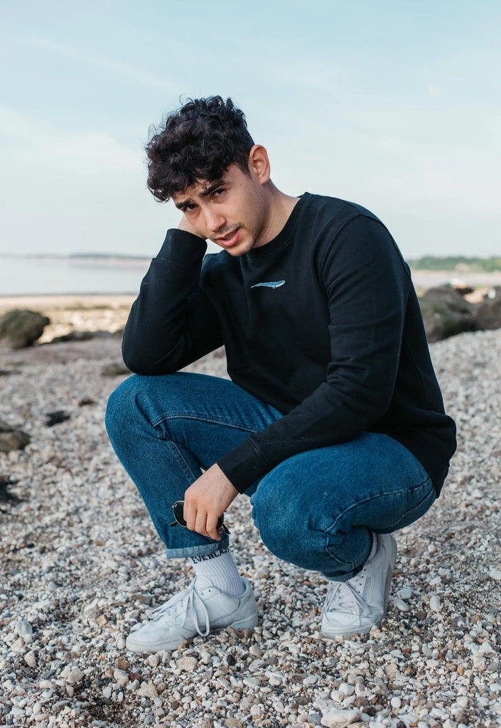 Blue Whale Embroidered Organic Sustainable Sweatshirt Jumper Big Wild Thought