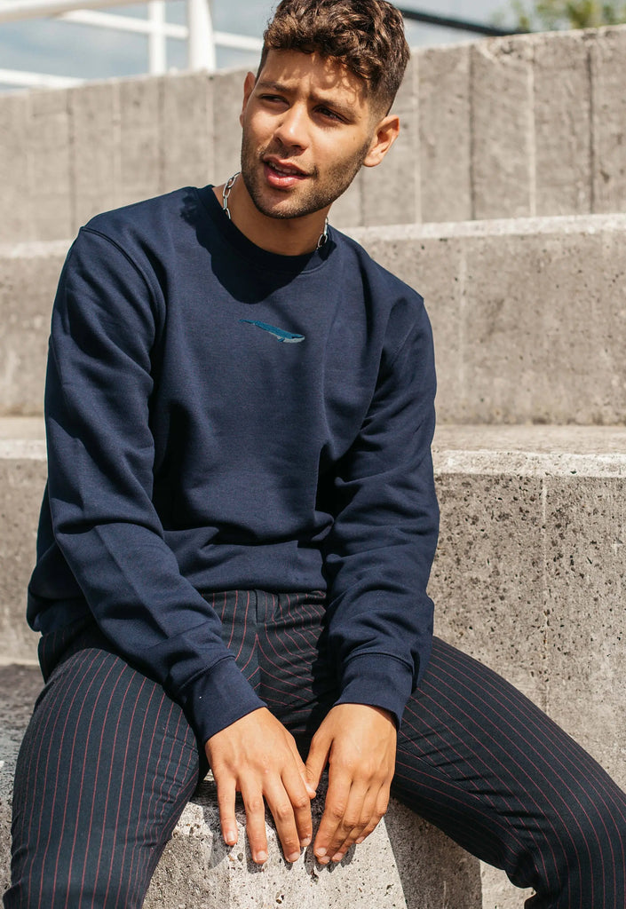 Blue Whale Embroidered Organic Sustainable Sweatshirt Jumper Big Wild Thought
