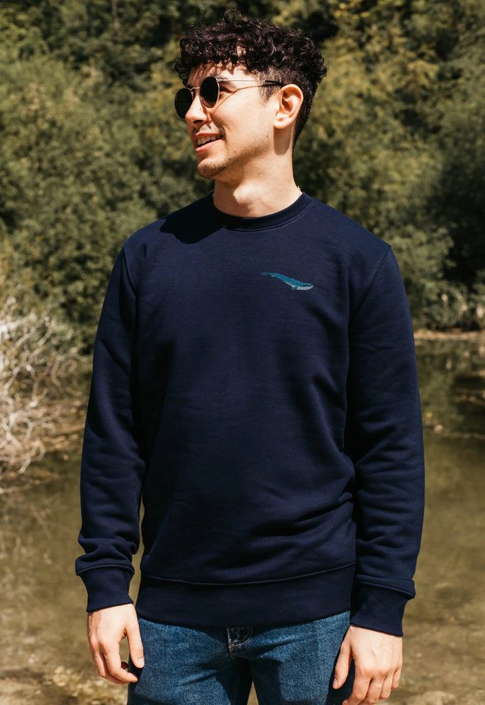 Blue Whale Embroidered Organic Sustainable Sweatshirt Jumper Big Wild Thought