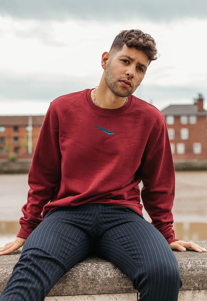 Blue Whale Embroidered Organic Sustainable Sweatshirt Jumper Big Wild Thought