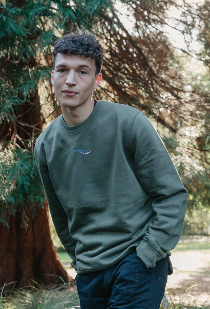 Blue Whale Embroidered Organic Sustainable Sweatshirt Jumper Big Wild Thought