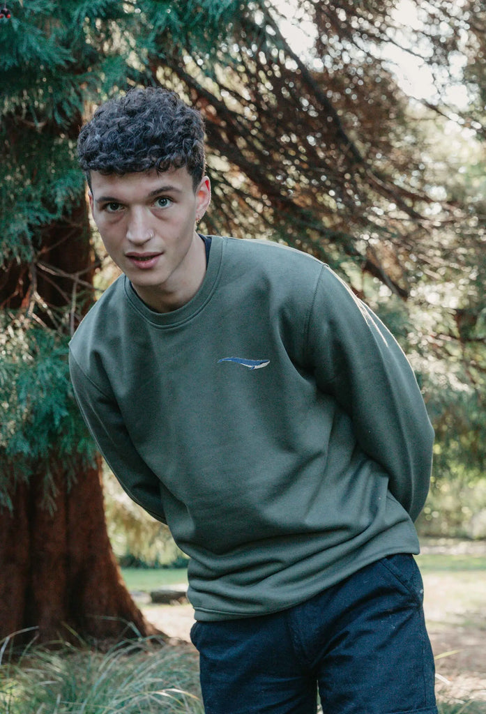 Blue Whale Embroidered Organic Sustainable Sweatshirt Jumper Big Wild Thought