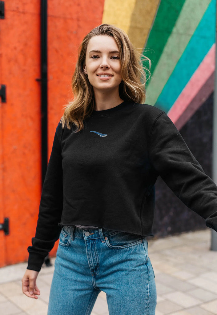 blue whale womens cropped sweatshirt Big Wild Thought
