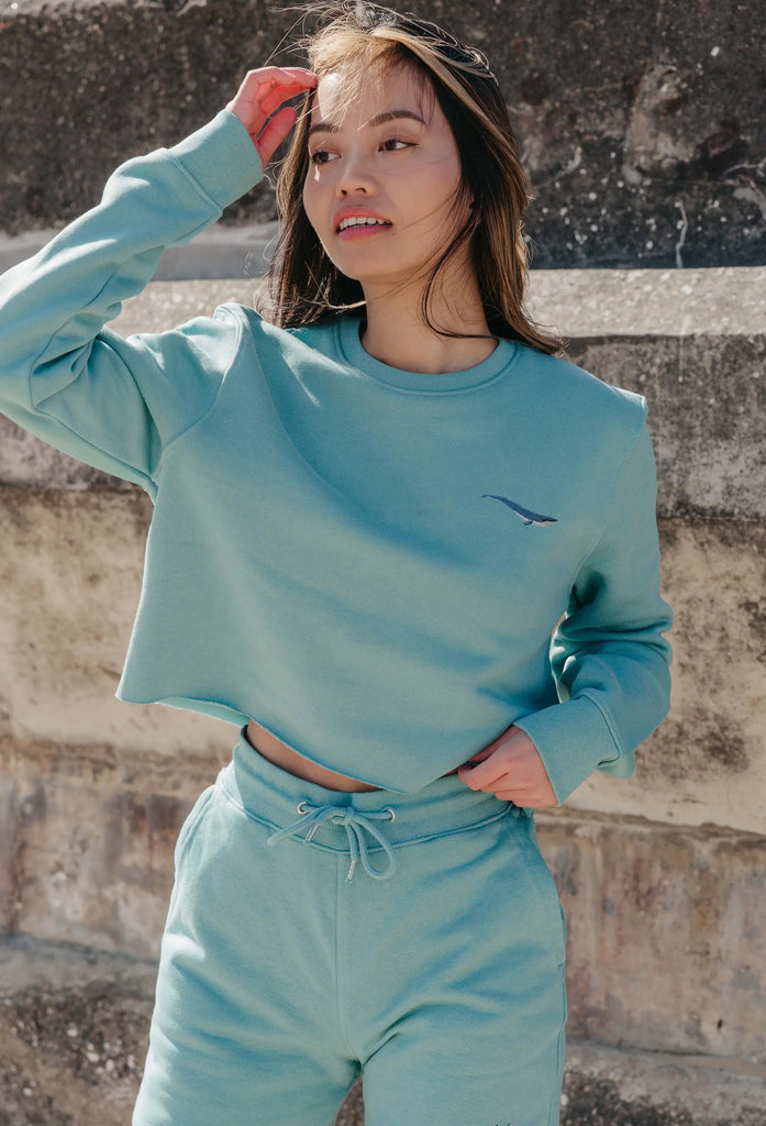blue whale womens cropped sweatshirt Big Wild Thought
