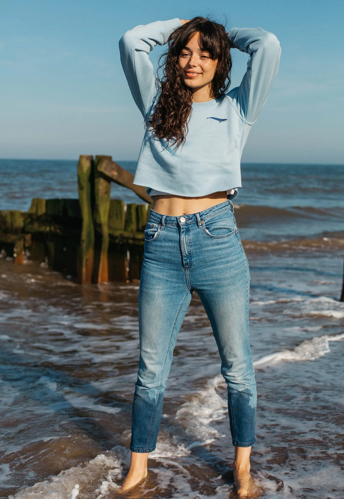blue whale womens cropped sweatshirt Big Wild Thought