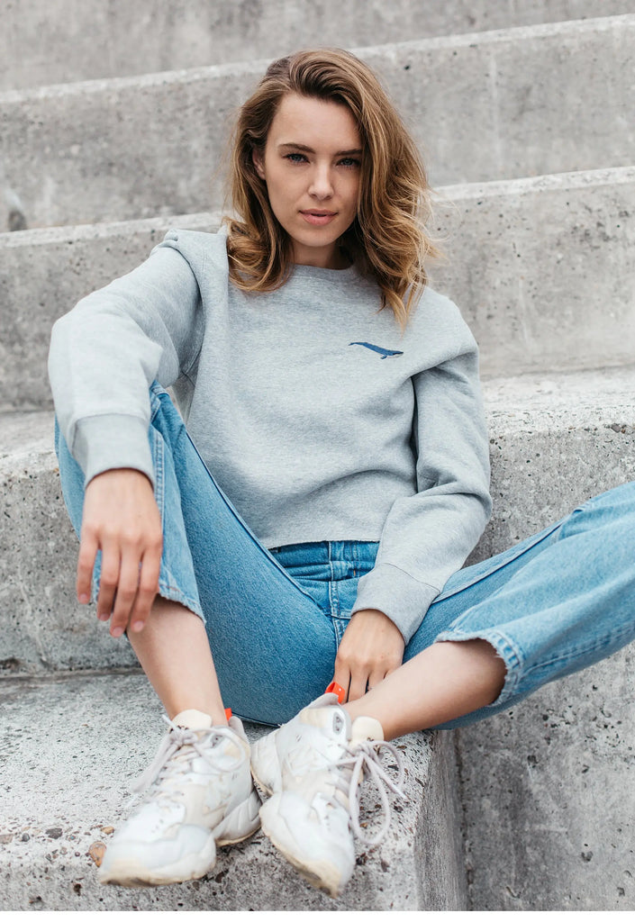 blue whale womens cropped sweatshirt Big Wild Thought