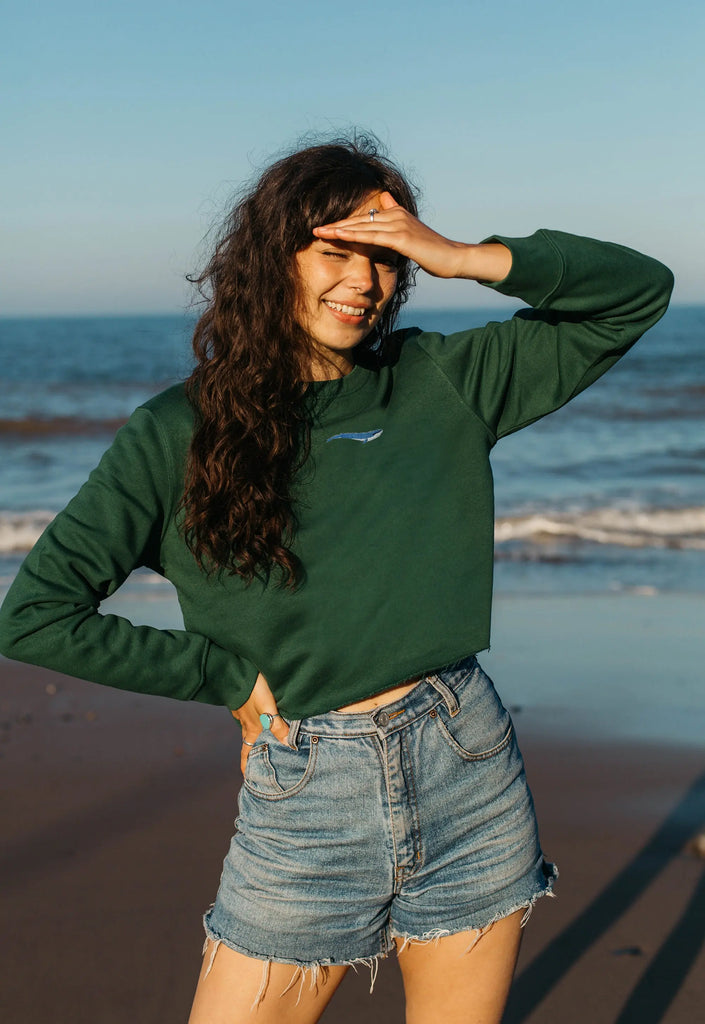 blue whale womens cropped sweatshirt Big Wild Thought