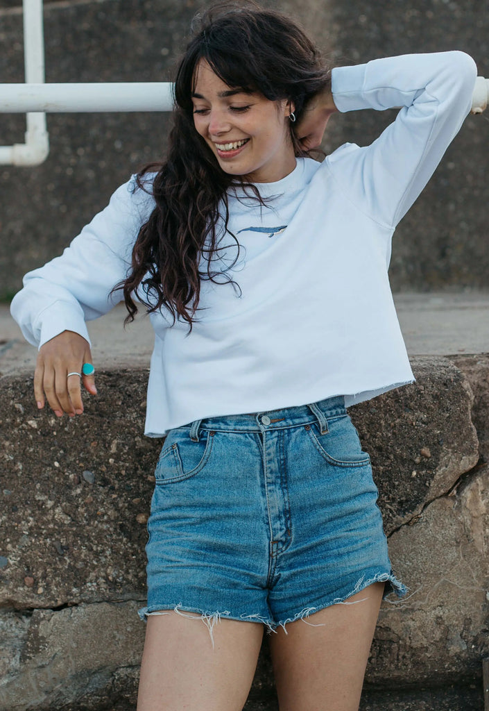 blue whale womens cropped sweatshirt Big Wild Thought