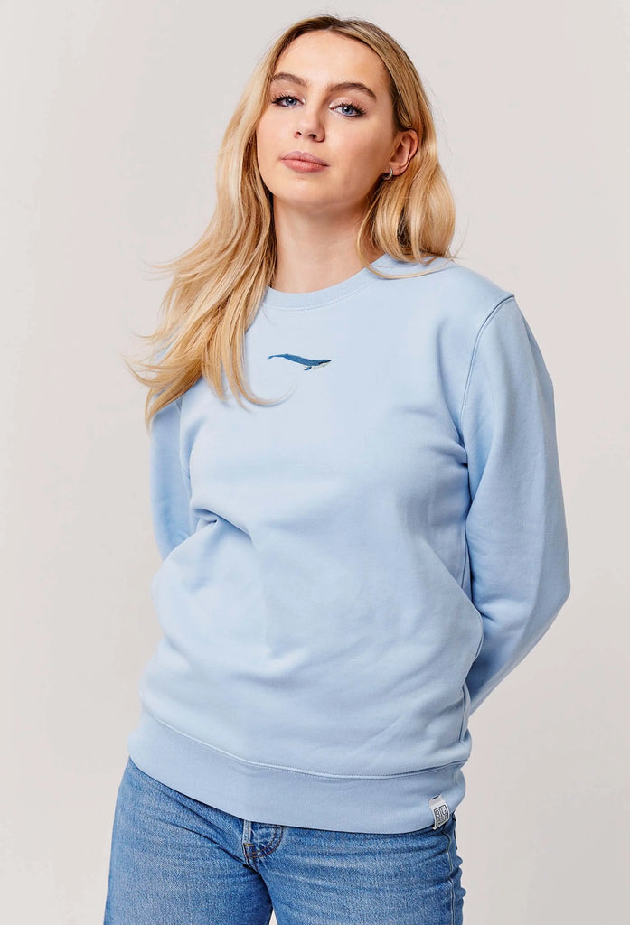 Blue Whale Embroidered Organic Sustainable Sweatshirt Jumper Big Wild Thought