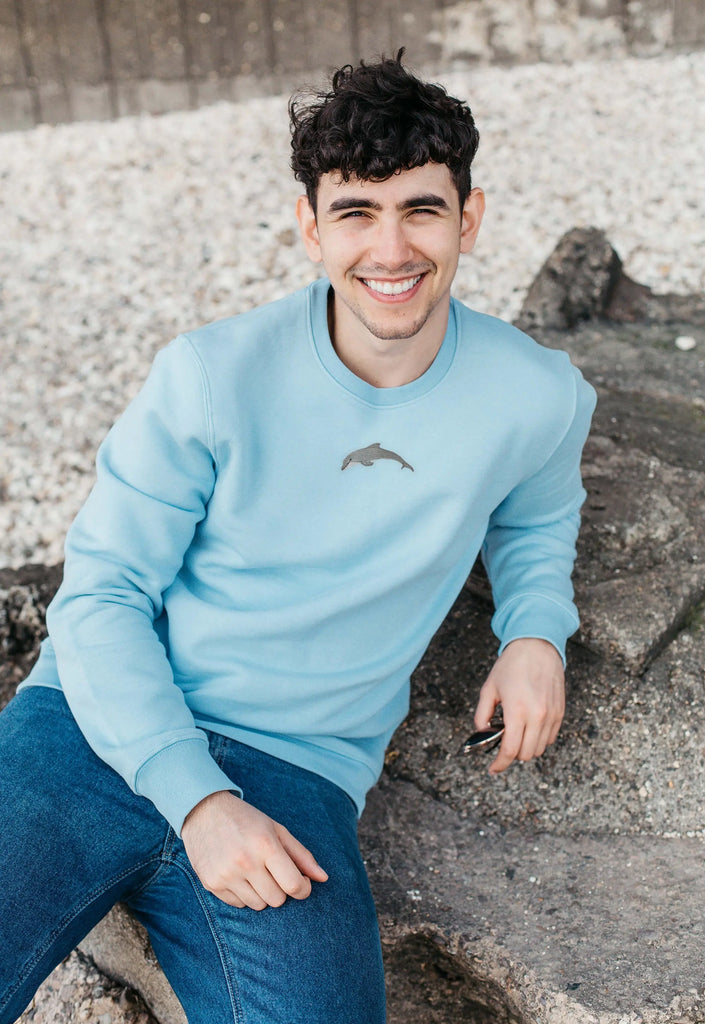 Dolphin Embroidered Organic Sustainable Sweatshirt Jumper Big Wild Thought