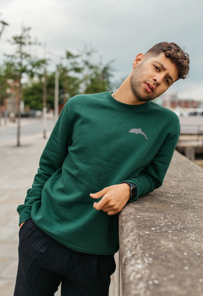 Dolphin Embroidered Organic Sustainable Sweatshirt Jumper Big Wild Thought