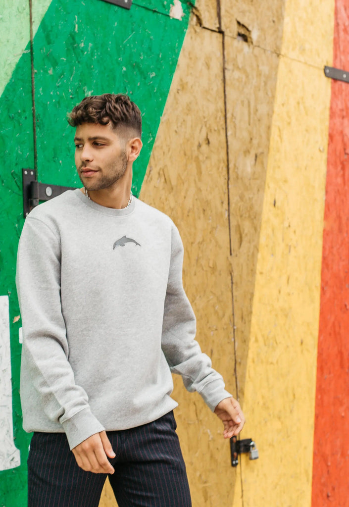 Dolphin Embroidered Organic Sustainable Sweatshirt Jumper Big Wild Thought