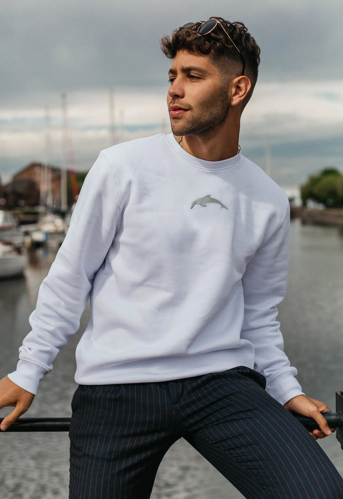 Dolphin Embroidered Organic Sustainable Sweatshirt Jumper Big Wild Thought