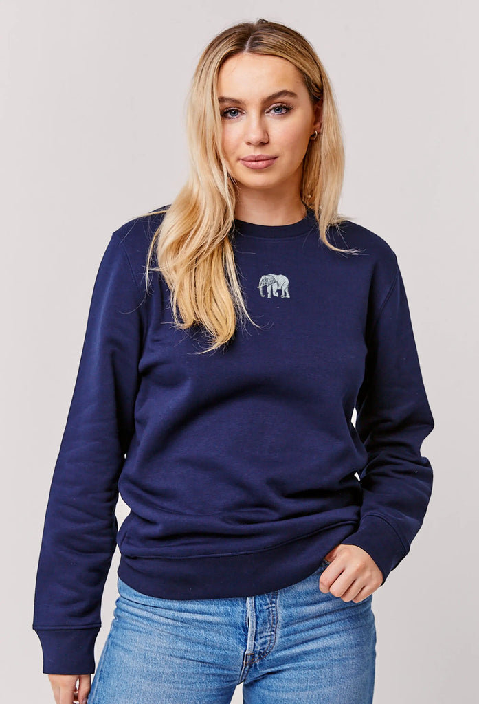 Elephant Embroidered Organic Sustainable Sweatshirt Jumper Big Wild Thought