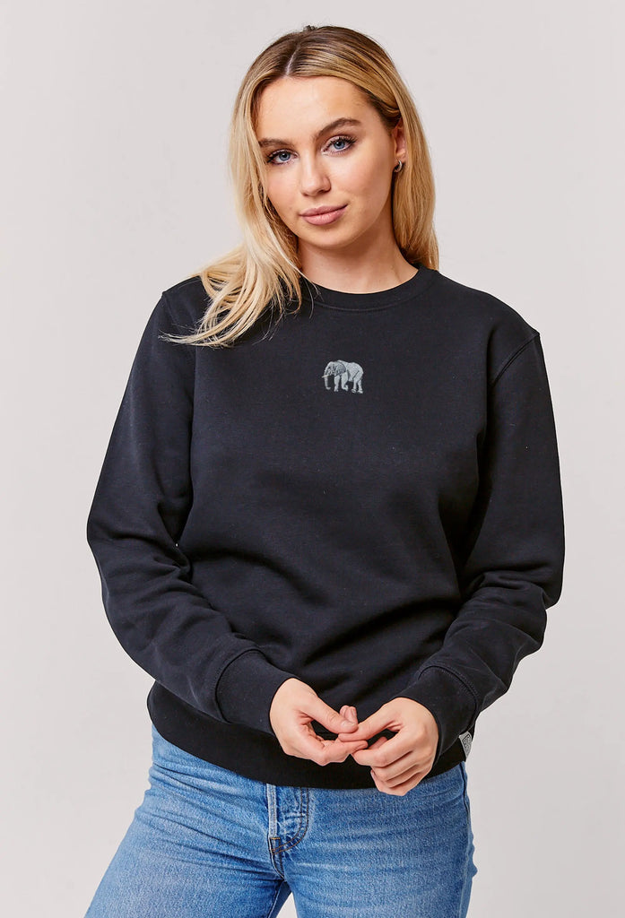 Elephant Embroidered Organic Sustainable Sweatshirt Jumper Big Wild Thought