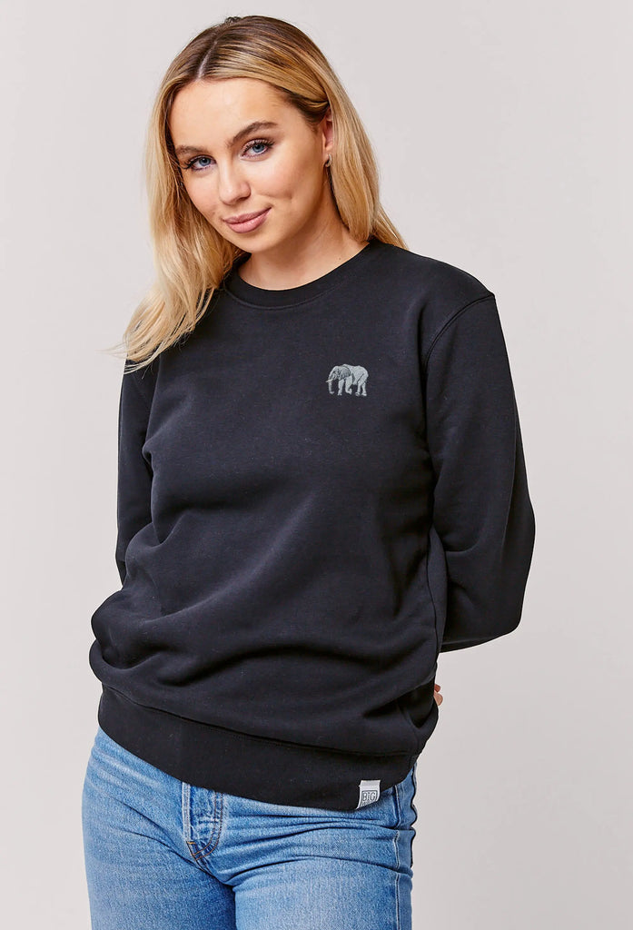 Elephant Embroidered Organic Sustainable Sweatshirt Jumper Big Wild Thought
