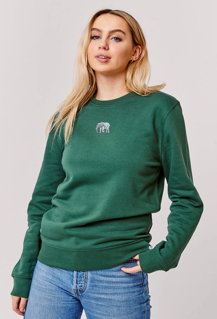 Elephant Embroidered Organic Sustainable Sweatshirt Jumper Big Wild Thought