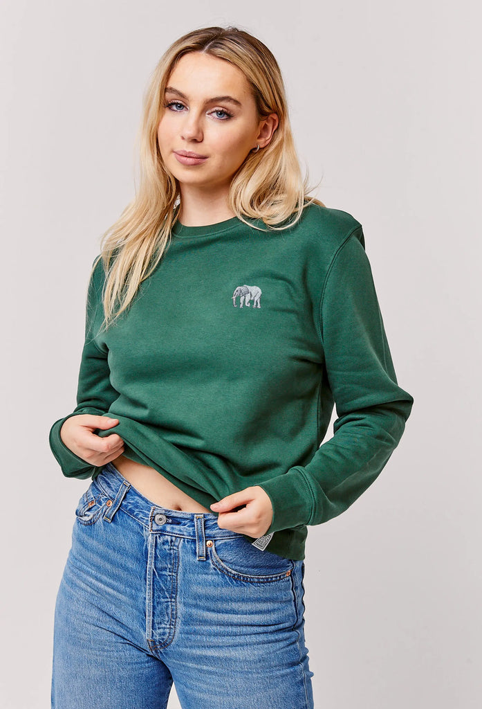 Elephant Embroidered Organic Sustainable Sweatshirt Jumper Big Wild Thought
