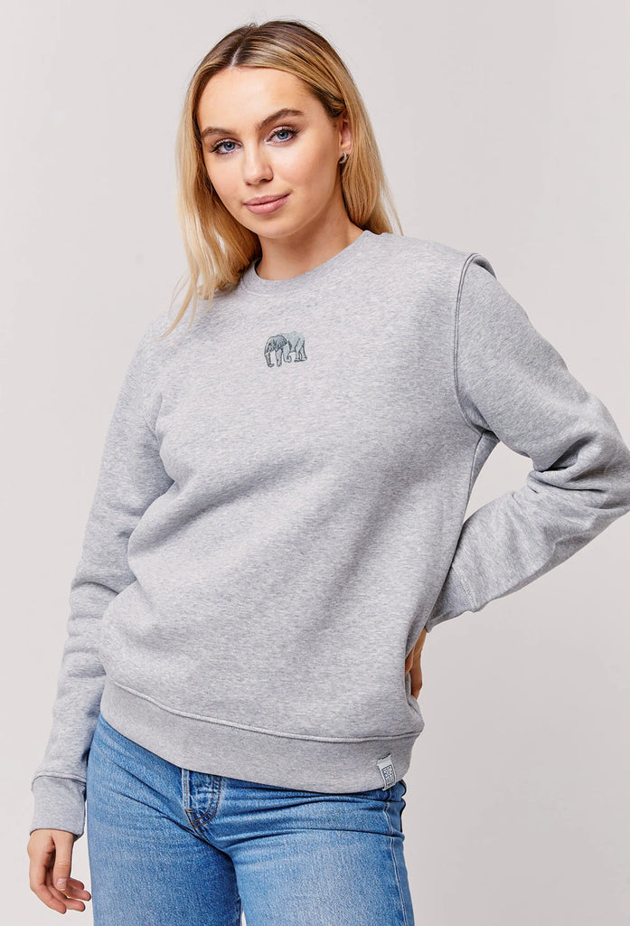 Elephant Embroidered Organic Sustainable Sweatshirt Jumper Big Wild Thought