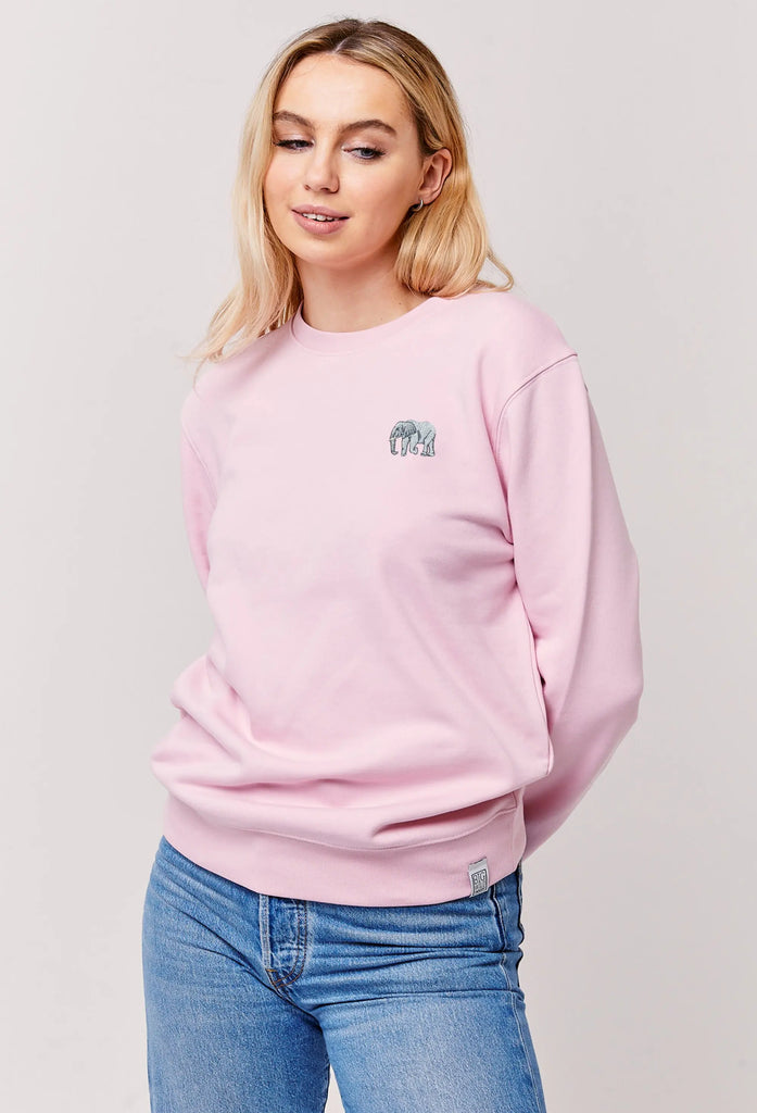 Elephant Embroidered Organic Sustainable Sweatshirt Jumper Big Wild Thought