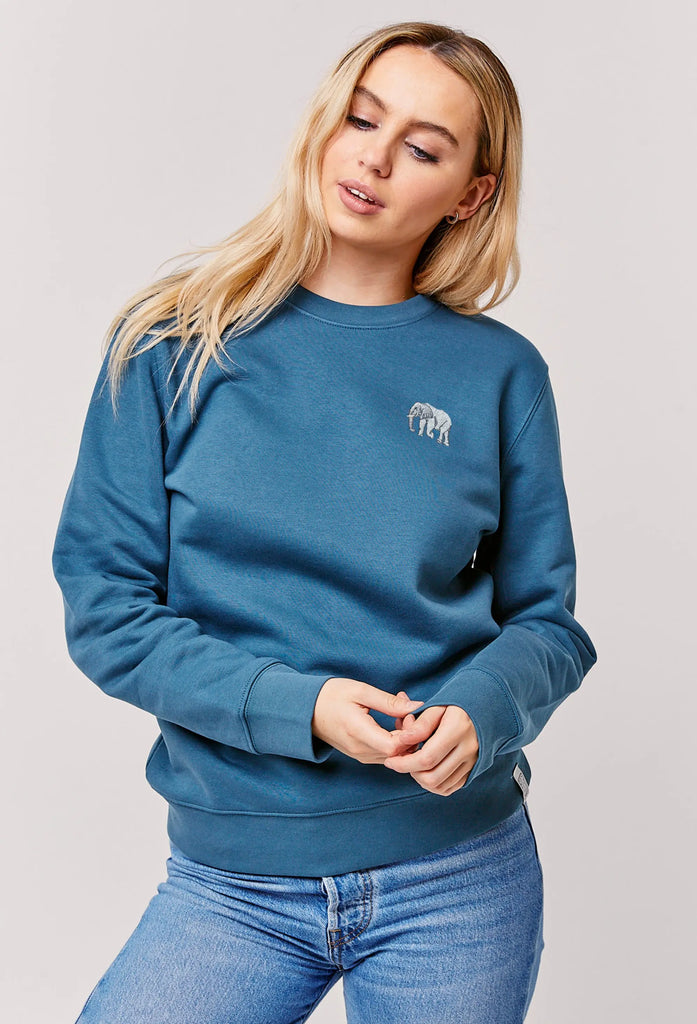 Elephant Embroidered Organic Sustainable Sweatshirt Jumper Big Wild Thought
