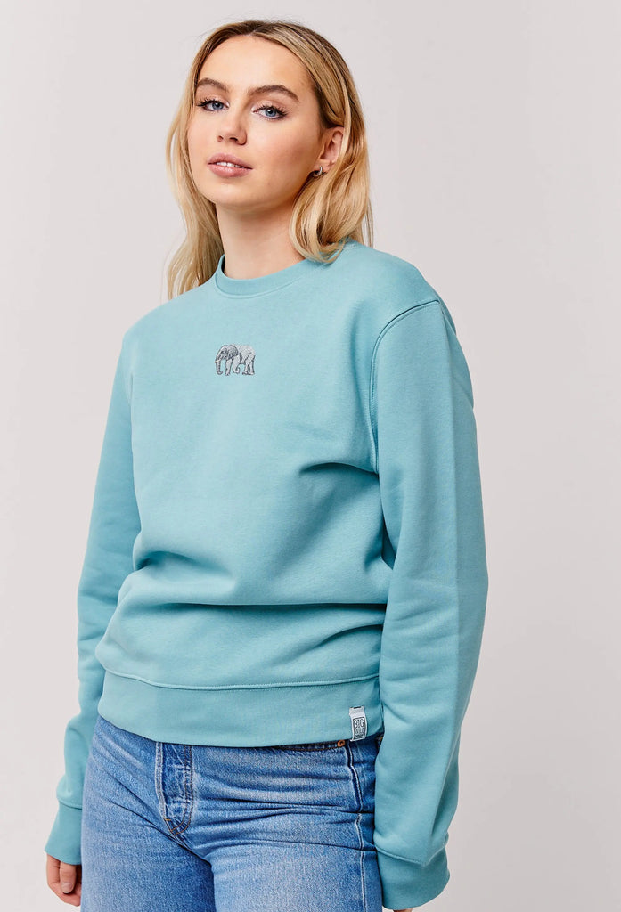 Elephant Embroidered Organic Sustainable Sweatshirt Jumper Big Wild Thought