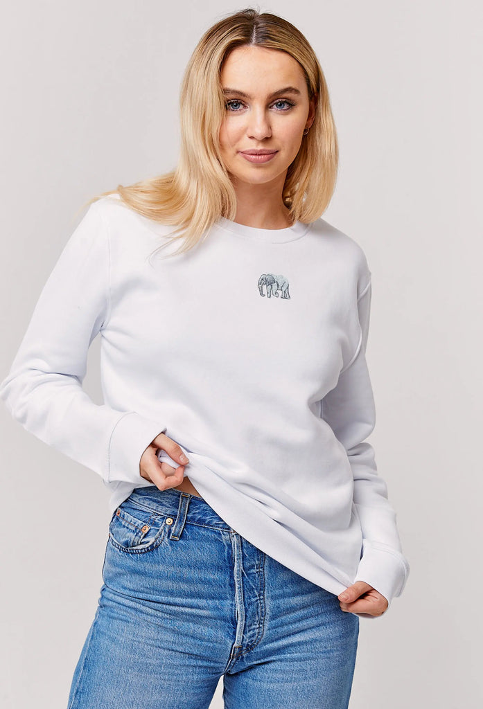Elephant Embroidered Organic Sustainable Sweatshirt Jumper Big Wild Thought