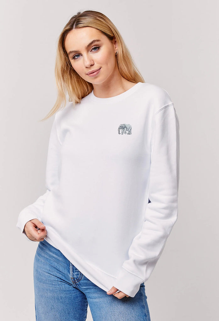 Elephant Embroidered Organic Sustainable Sweatshirt Jumper Big Wild Thought
