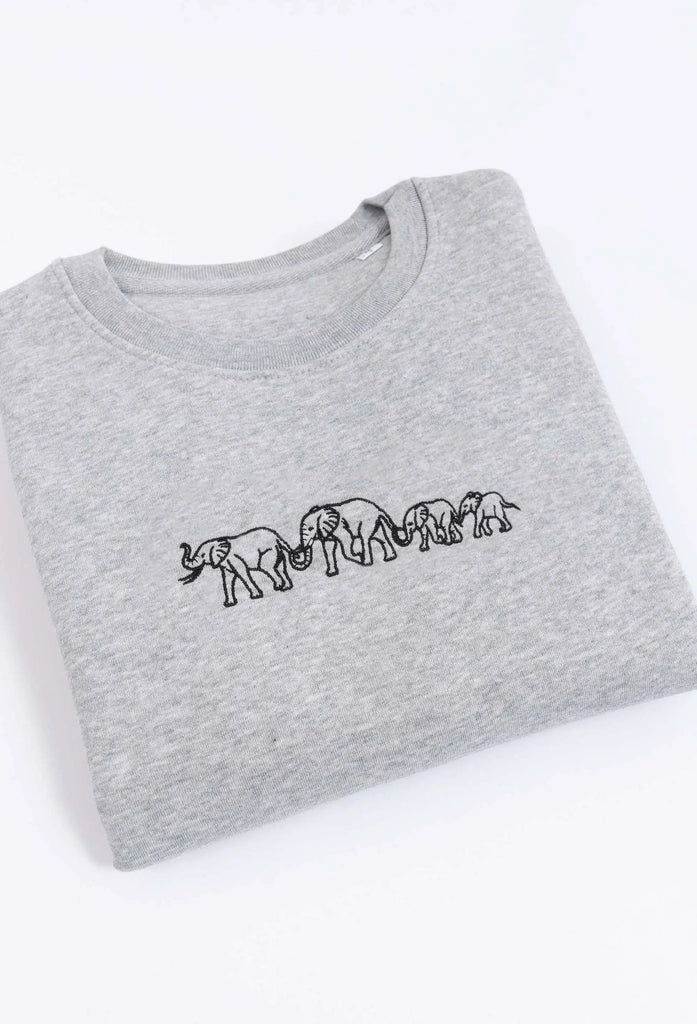 Family of Elephants Embroidered Organic Sustainable Sweatshirt Jumper Big Wild Thought