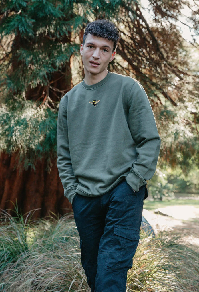 Garden Bumblebee Unisex Embroidered Organic Sustainable Sweatshirt Jumper Big Wild Thought