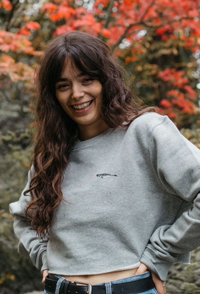 narwhal womens cropped sweatshirt Big Wild Thought