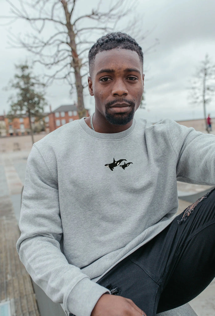 Orca Duo Unisex Embroidered Organic Sustainable Sweatshirt Jumper Big Wild Thought