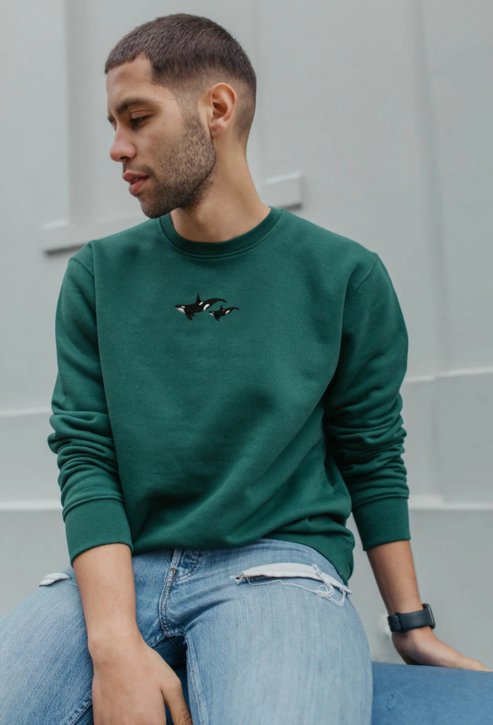 Orca Duo Unisex Embroidered Organic Sustainable Sweatshirt Jumper Big Wild Thought