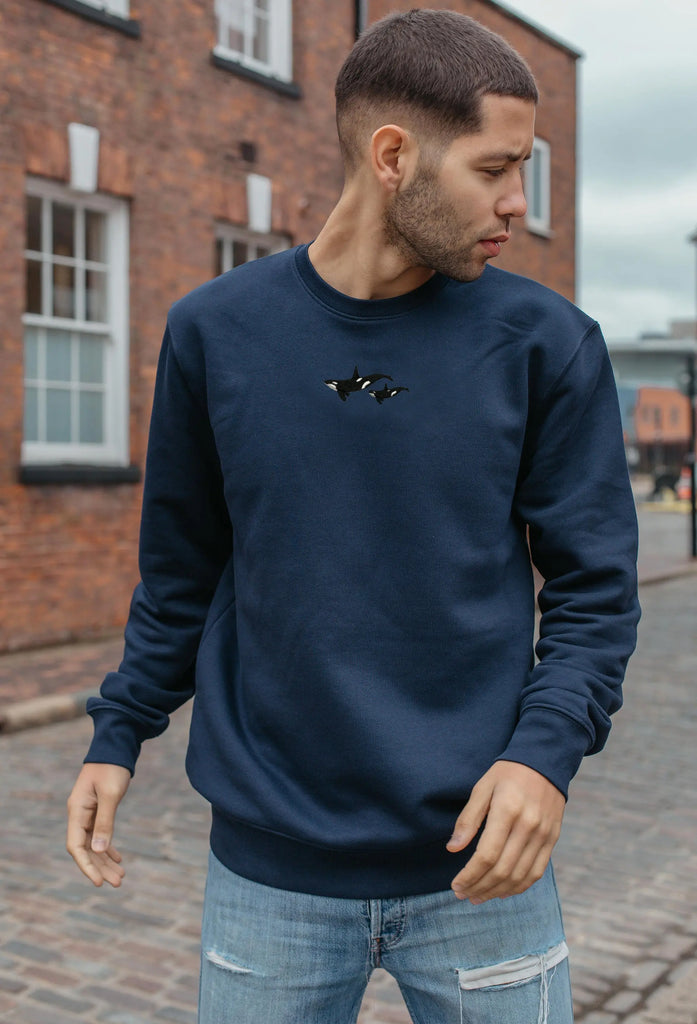 Orca Duo Unisex Embroidered Organic Sustainable Sweatshirt Jumper Big Wild Thought