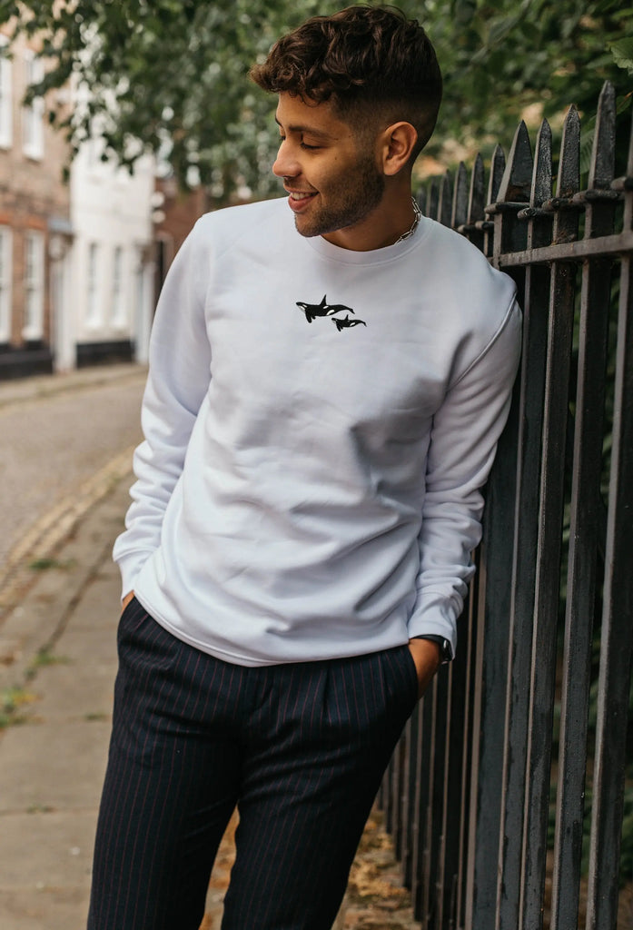 Orca Duo Unisex Embroidered Organic Sustainable Sweatshirt Jumper Big Wild Thought