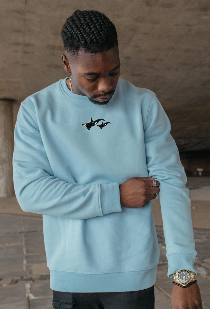 Orca Duo Unisex Embroidered Organic Sustainable Sweatshirt Jumper Big Wild Thought