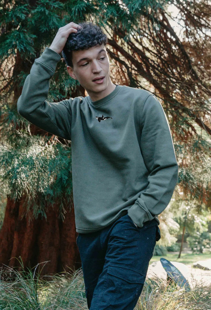 Orca Embroidered Unisex Organic Sustainable Sweatshirt Jumper Big Wild Thought