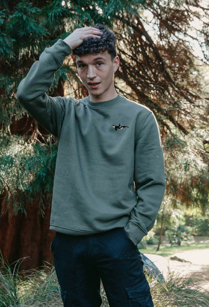Orca Embroidered Unisex Organic Sustainable Sweatshirt Jumper Big Wild Thought