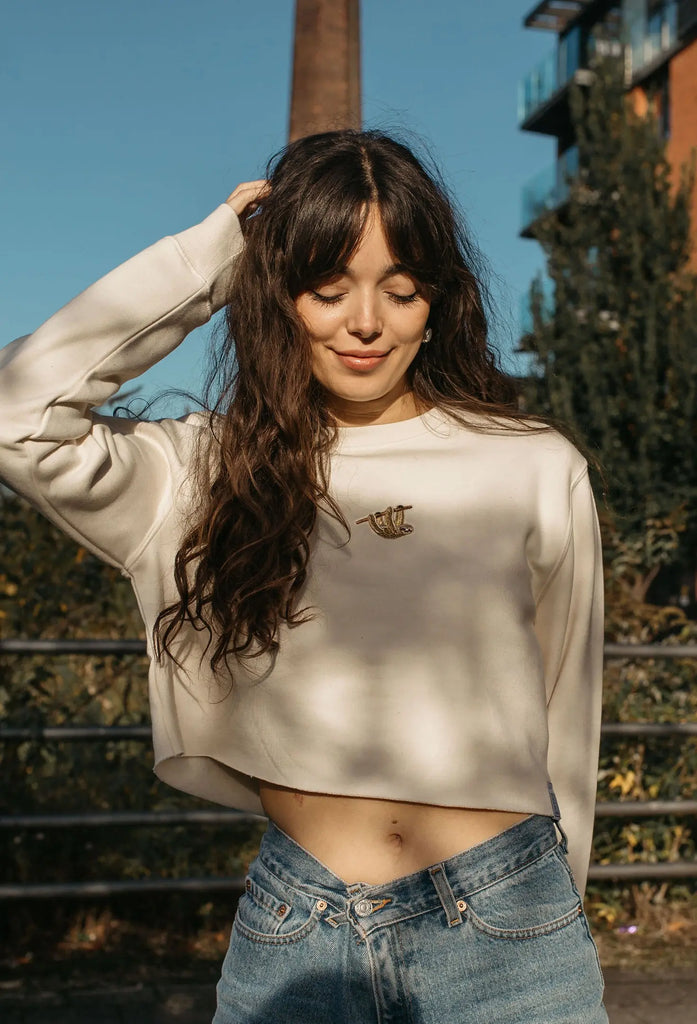 sloth womens cropped sweatshirt Big Wild Thought