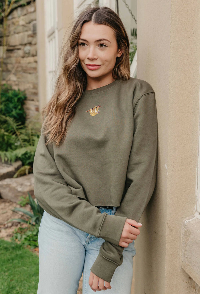 sloth womens cropped sweatshirt Big Wild Thought
