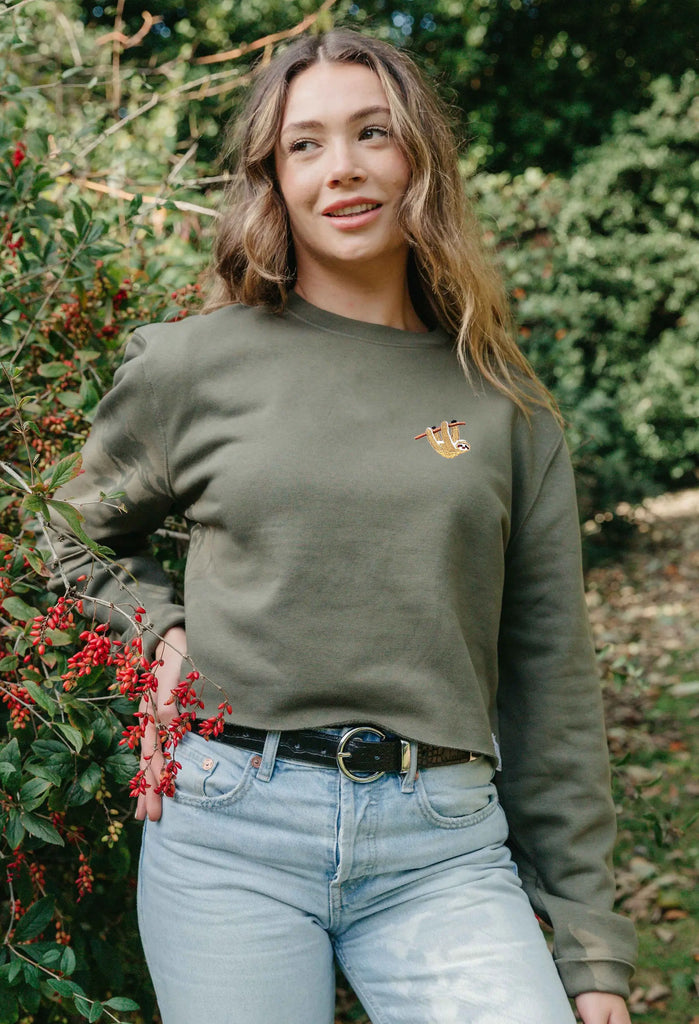 sloth womens cropped sweatshirt Big Wild Thought